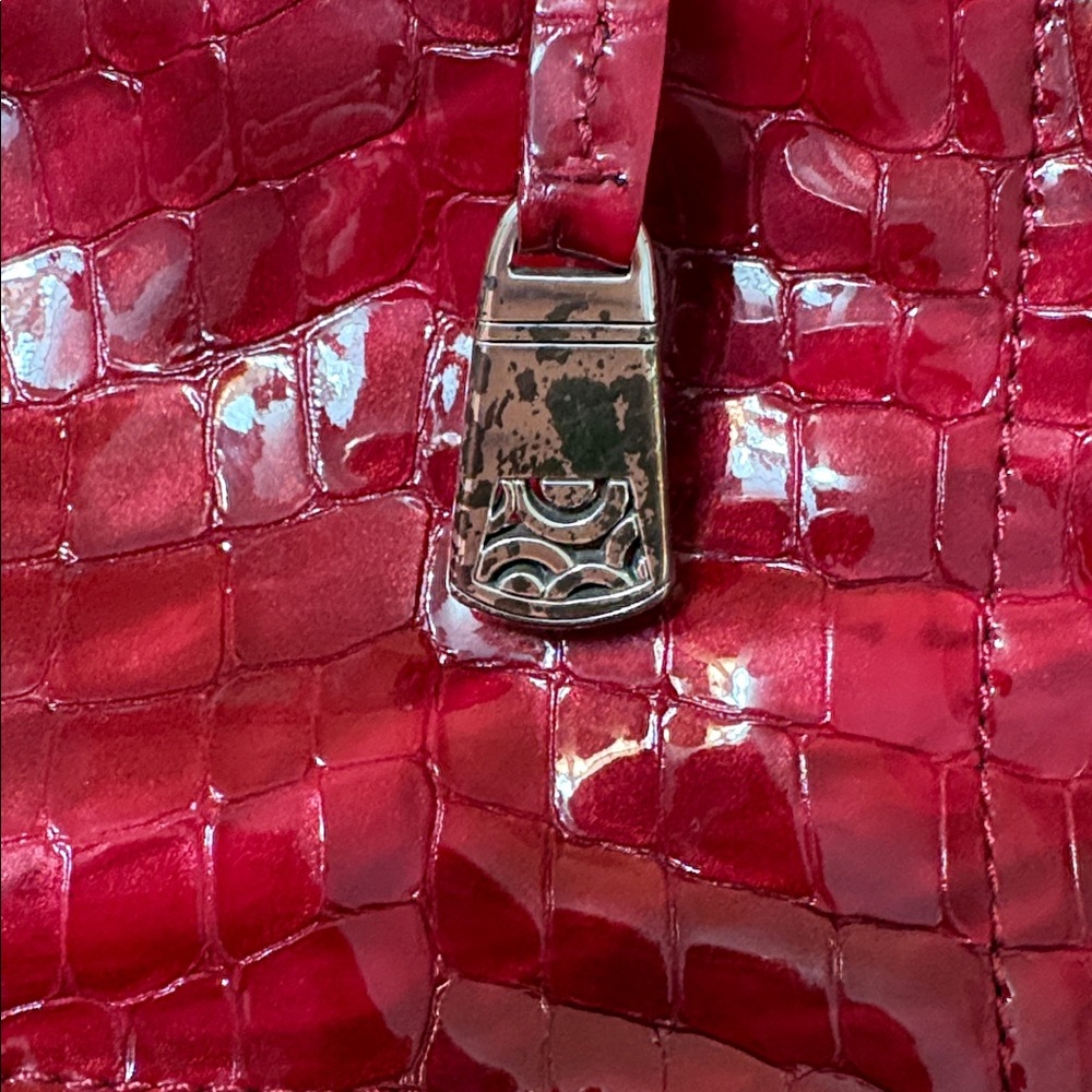 Brighton Bria Croc Embossed Red Patent Leather Crossbody Messenger Bag - Picture 8 of 13